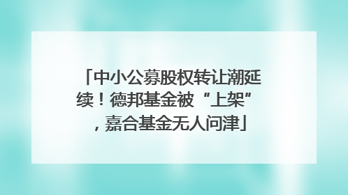 中小公募股权转让潮延续！德邦基金被“上架”，嘉合基金无人问津