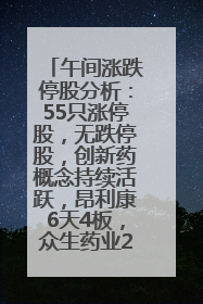 午间涨跌停股分析：55只涨停股，无跌停股，创新药概念持续活跃，昂利康6天4板，众生药业2连板