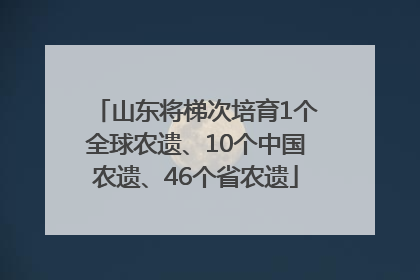 山东将梯次培育1个全球农遗、10个中国农遗、46个省农遗